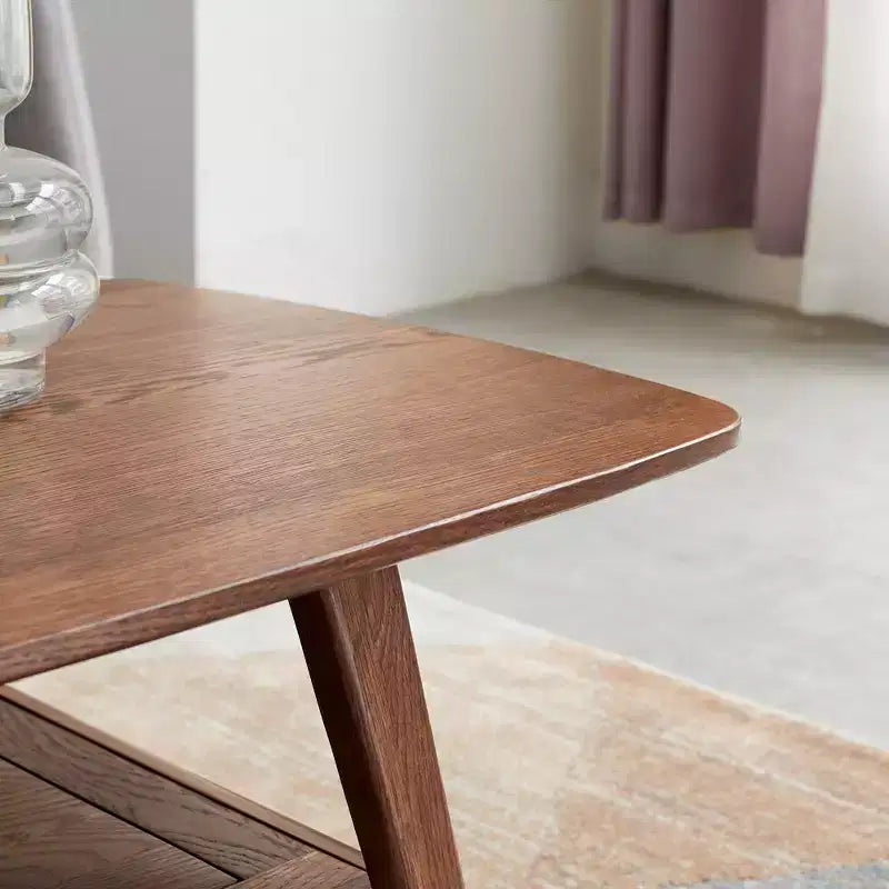 GDFStudio Wright moderne rechthoekige salontafel van massief eikenhout met opbergplank