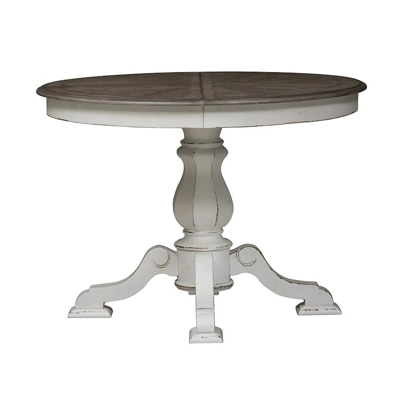 Ronde eettafel met voet in Magnolia Manor-stijl en uitschuifbare bladen - 2 afwerkingen