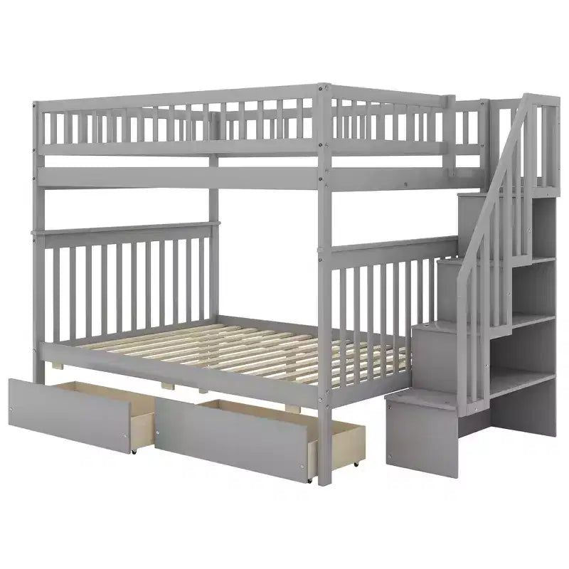 Stapelbed met twee tweepersoonsbedden, twee opberglades en opbergplanken, voor de slaapkamer van kinderen, tieners en volwassenen