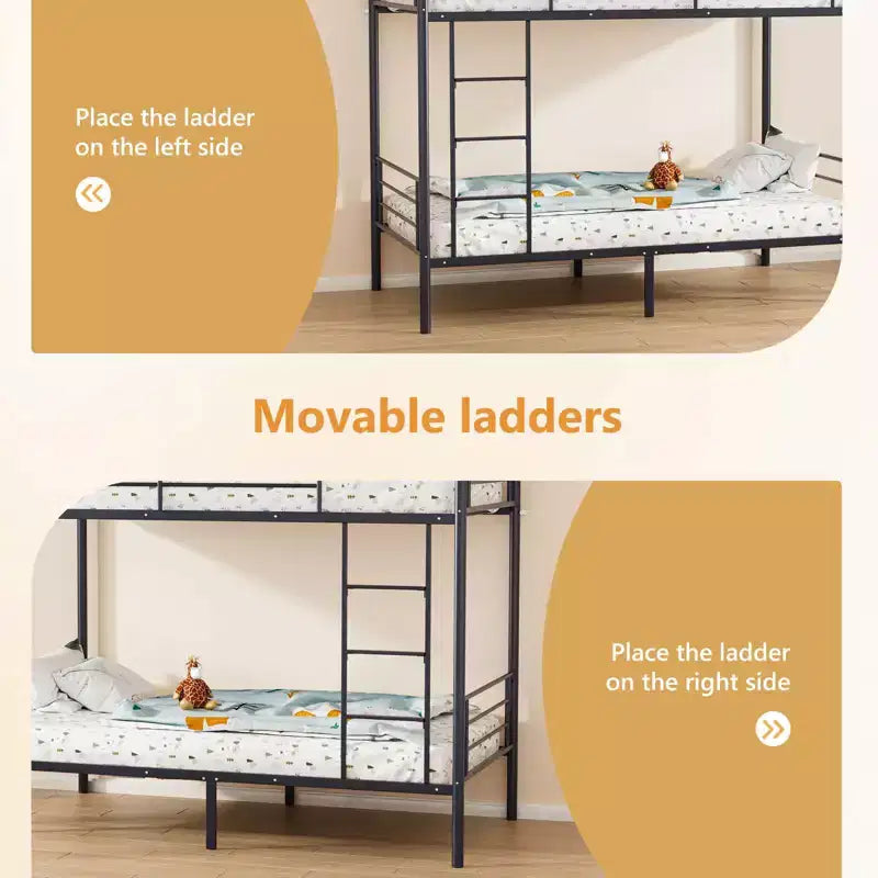 Lit superposé en acier Karl Home, 1 place au-dessus d’une place, avec échelle, pour chambre ou dortoir, enfants et adultes