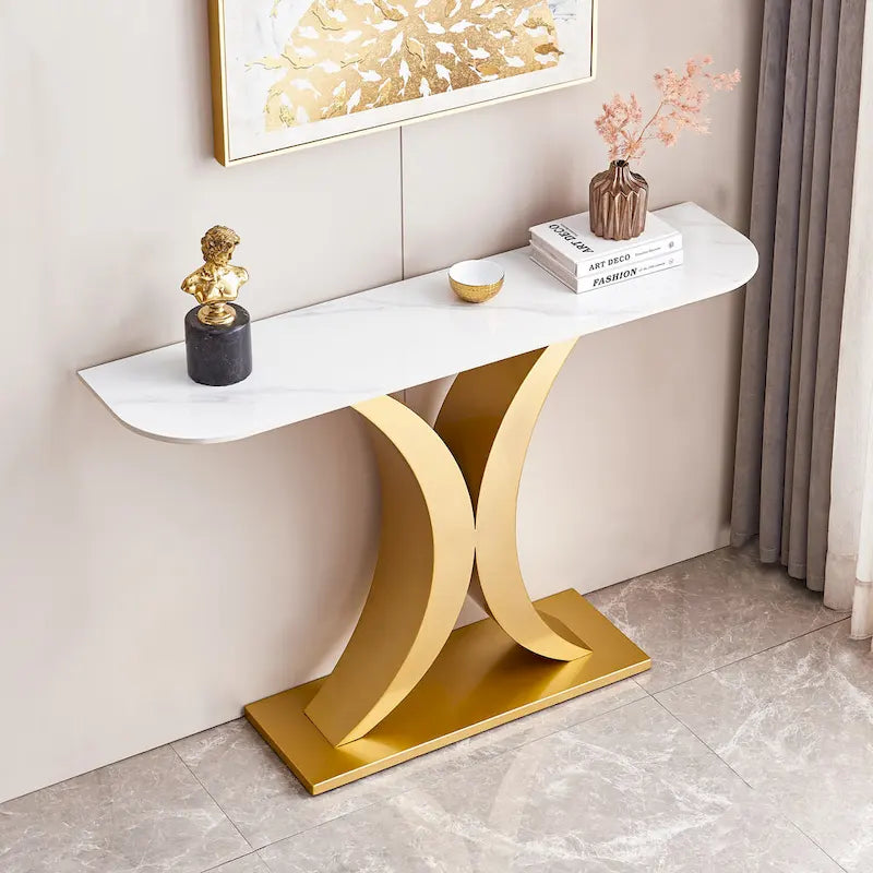 Moderner Konsolentisch, elegantes Design, Metallgestell mit verstellbaren Fußgleitern für den Eingangsbereich