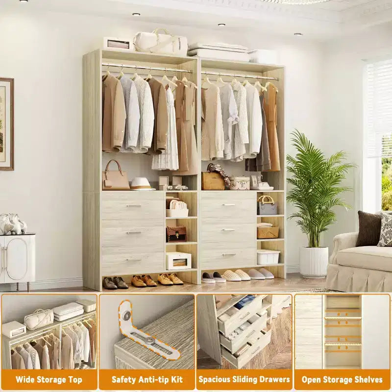 Lot de 4 organisateurs de placard Besiost avec tiroirs en bois et tringles à vêtements