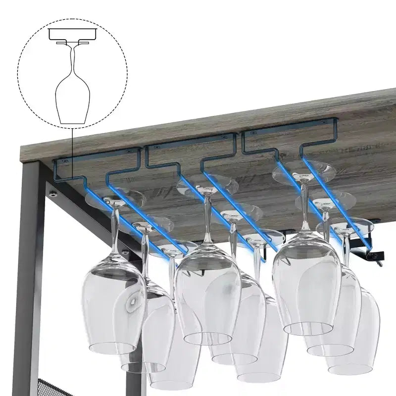 Grijze industriële wijnkast met 3 niveaus (12+ flessen) 36H x 24W x 15D, afneembaar rek, 9 glashouders en verstelbare planken voor thuis of de bar