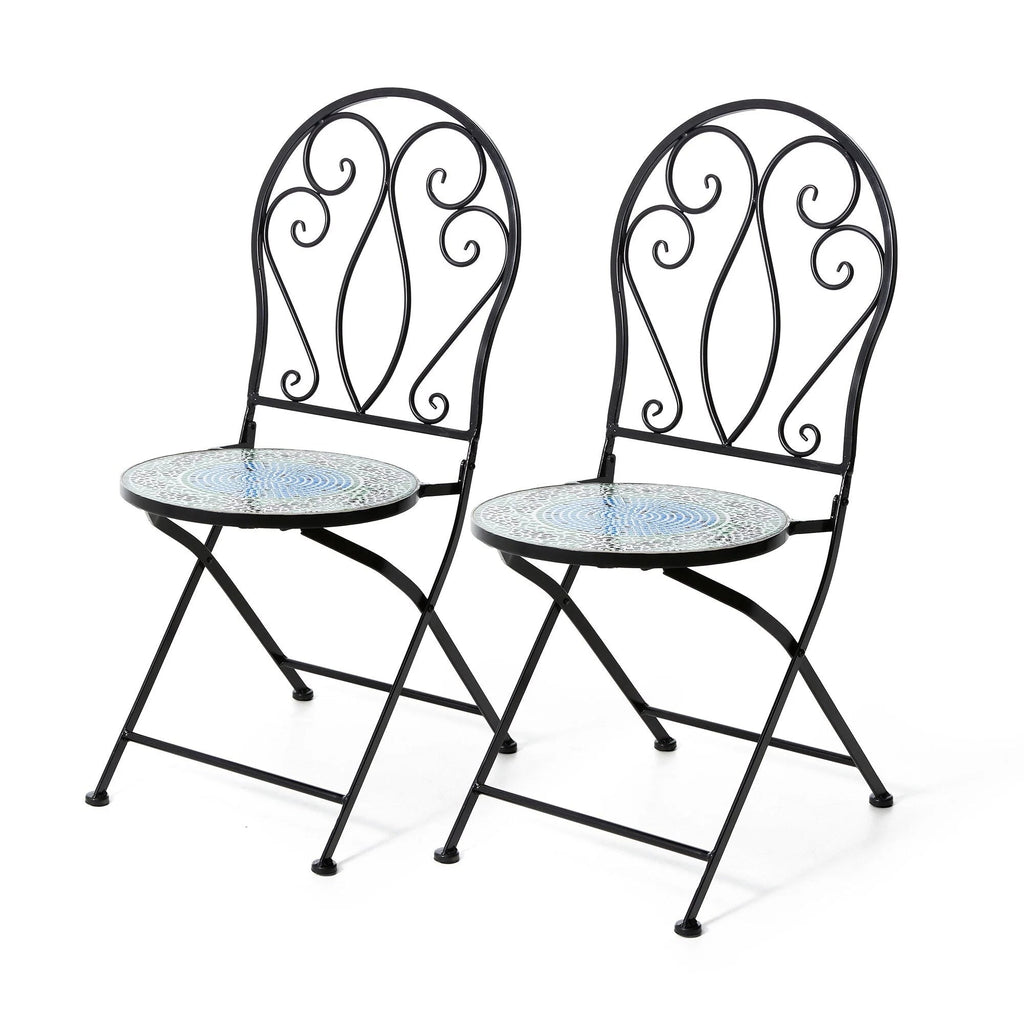 Glitzhome Outdoor Metal Folding Bistro Set 3PCS Patio Table Chairs