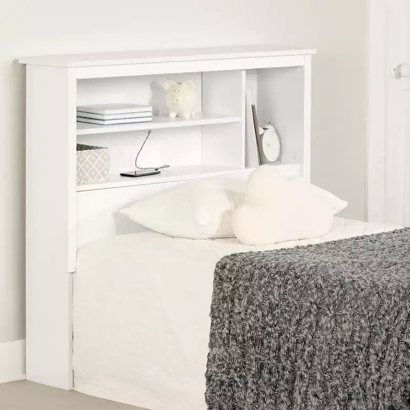 Testiera libreria per letto singolo Vito Kids bianco puro - South Shore: testiera moderna con ripiani, in truciolato