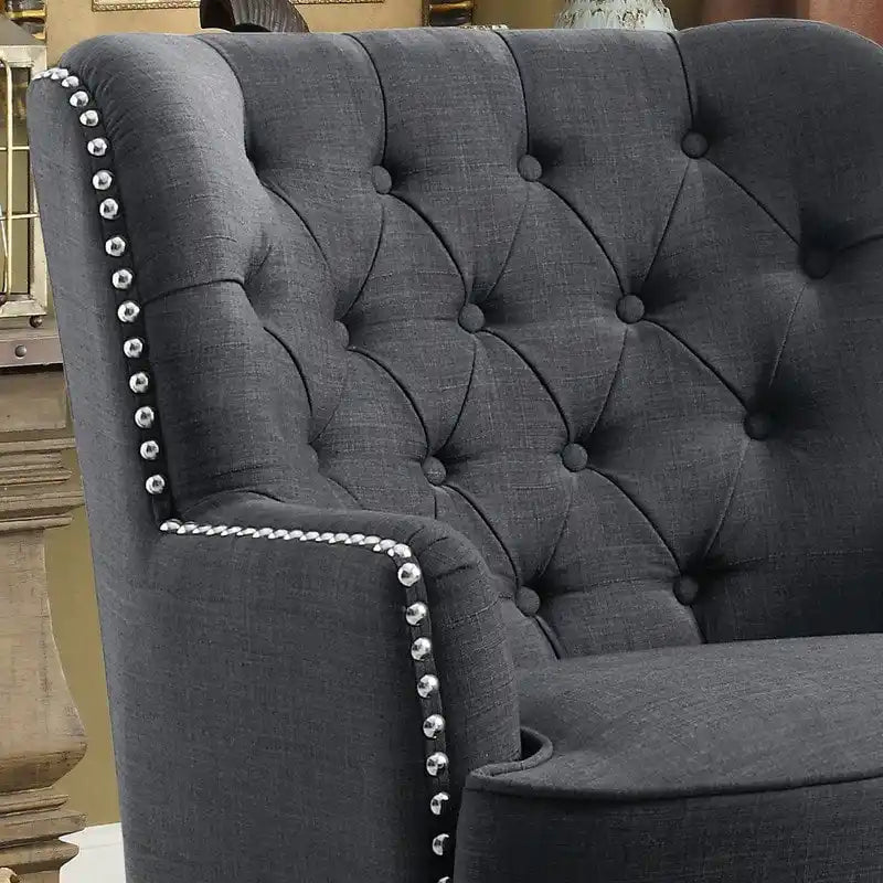 Poltrona decorativa Moser Bay Mignon in velluto/lino, larga 30, con schienale alto e bottoni