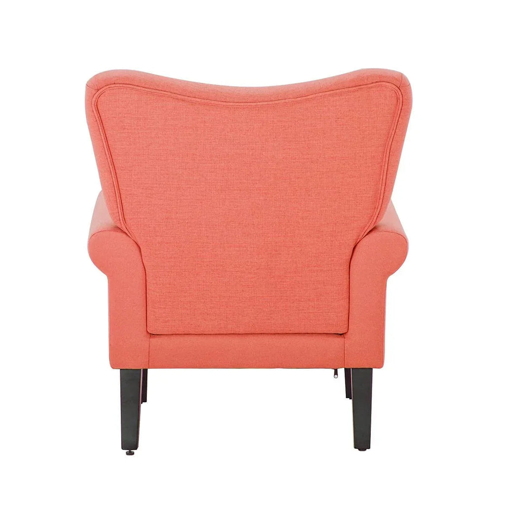 Erommy moderne fauteuil, fauteuil met hoge rugleuning, gestoffeerde eenzitsbank met knopen en houten poten voor de woonkamer