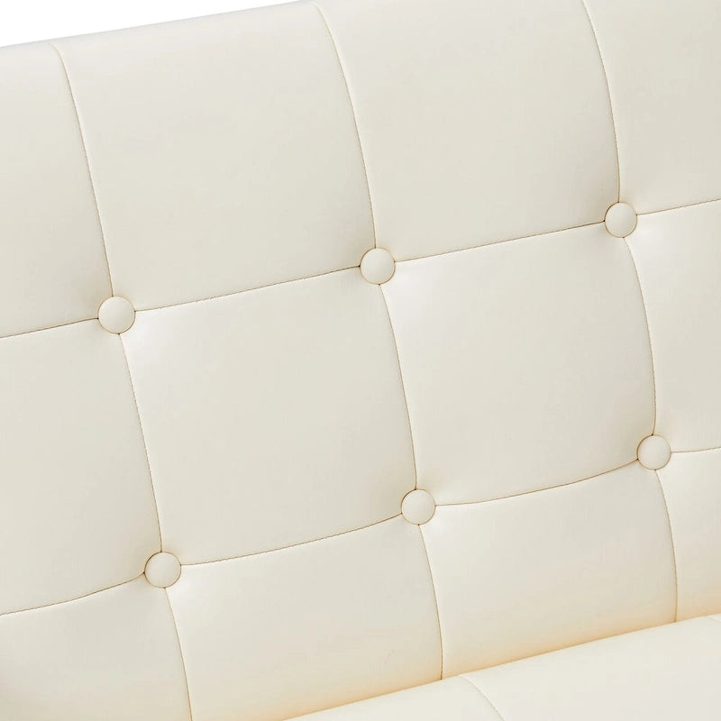 Fauteuil d’appoint Glitzhome crème de style mi-siècle moderne, revêtement en cuir PU capitonné et structure chromée, hauteur de 30.50