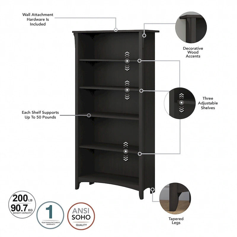 Hoge Salinas-boekenkast met 5 planken (set van 2) van Bush Furniture