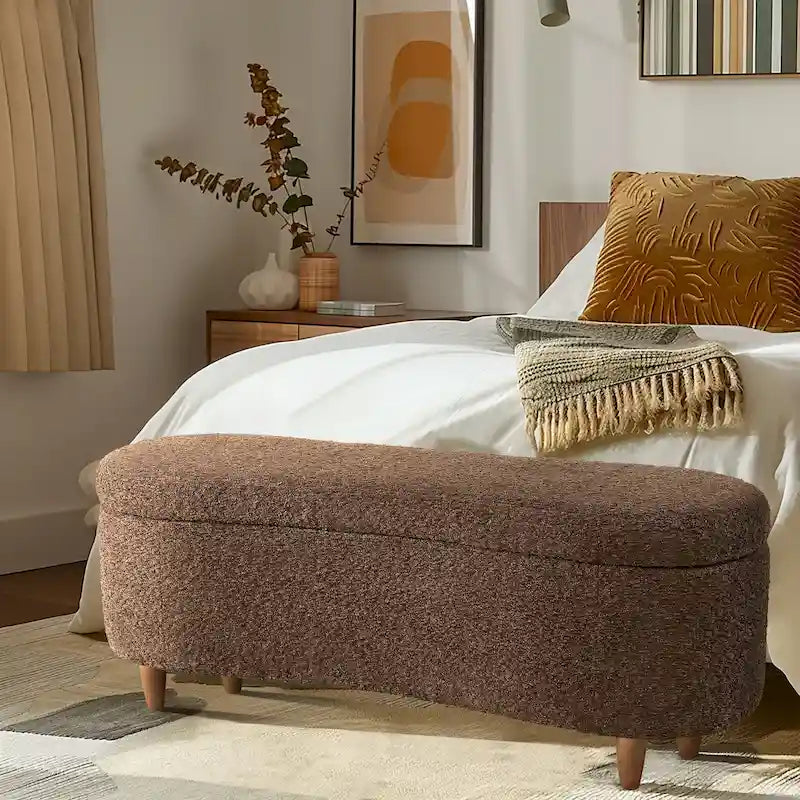 INK+IVY Bailey Stauraumbank in Taupe mit Bouclé-Bezug und Klappdeckel