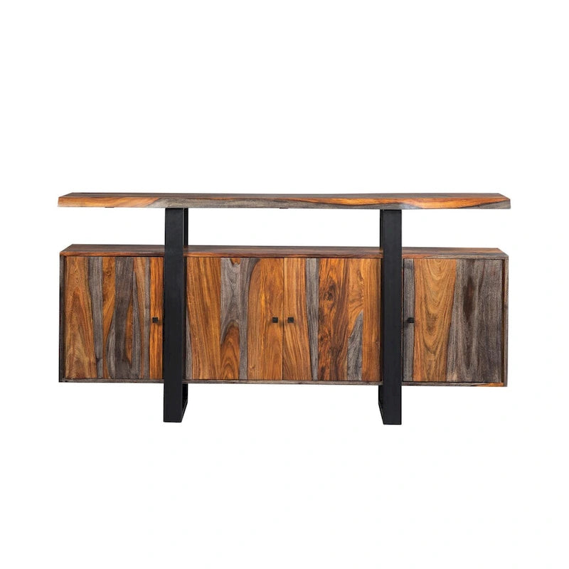Kappelman Sideboard mit 4 Türen aus grauem Sheeshamholz und schwarzem Holz