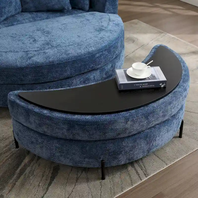 Fauteuil canapé moderne rond de style tonneau avec 5 coussins et pouf en option