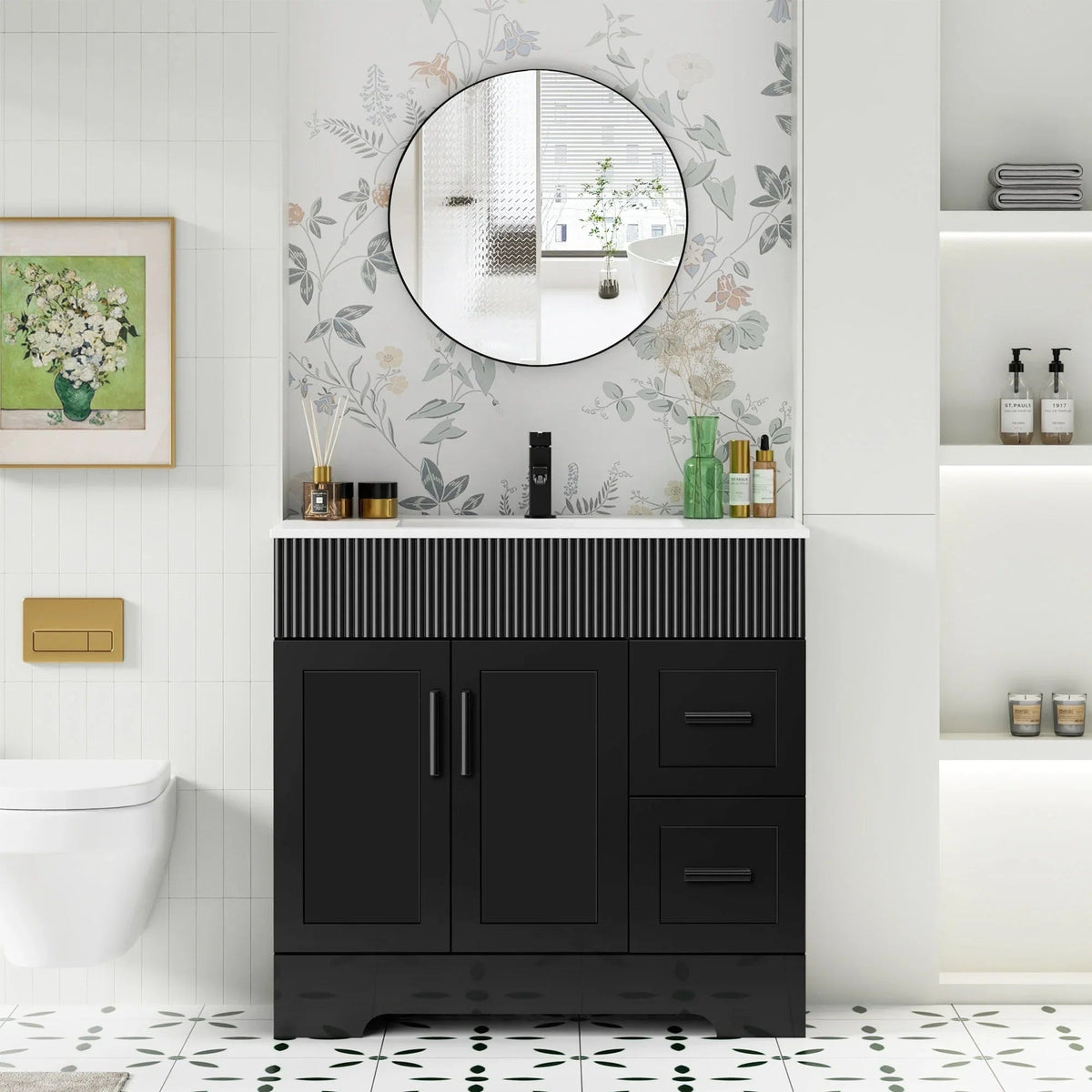 Ensemble meuble-lavabo de salle de bain Wavy Line 30/36/48 avec lavabo et robinet