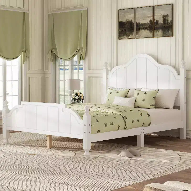 Vintage-Queen-Plattformbettgestell - Massives Kiefernholz, MDF-Kopfteil, kein Boxspring erforderlich