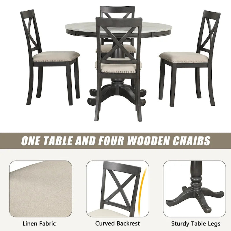 Eetkamertafel met stoelen, set van 5 stuks voor 4 personen