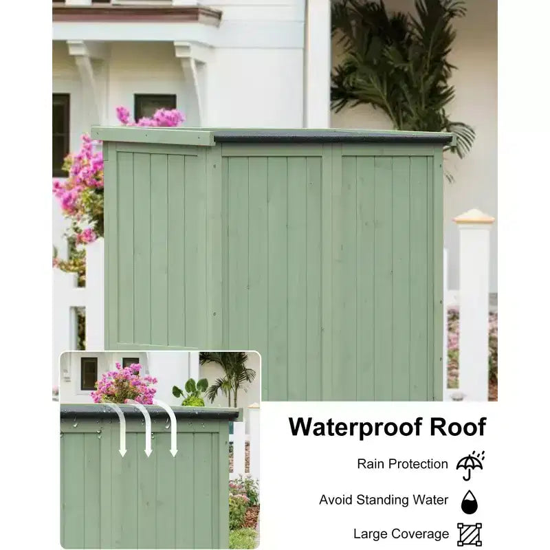 Abri de rangement extérieur étanche de 63 pouces, avec étagères amovibles, serrures, doubles portes à volets, grand abri en bois pour outils de jardin avec plancher pour terrasse et jardin