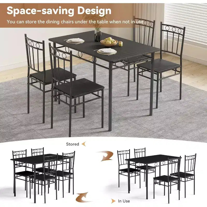 Dyonery rechthoekige eettafelset voor 4 personen, 5-delige keukentafelset met 4 stoelen, eettafelset, ruimtebesparende keukentafelset voor kleine ruimtes