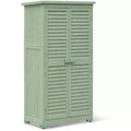 Abri de rangement extérieur étanche de 63 pouces, avec étagères amovibles, serrures, doubles portes à volets, grand abri en bois pour outils de jardin avec plancher pour terrasse et jardin
