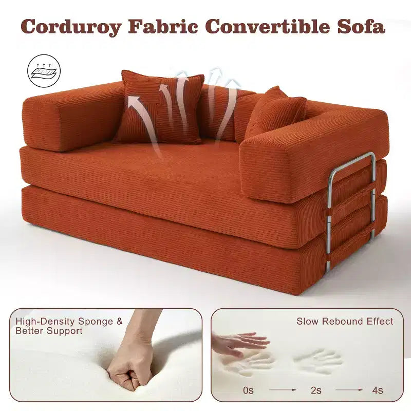Dyonery 65-Zoll-Fünf-in-eins-Klappsofabett für den Boden, zum Doppelbett-Sofabett umwandelbar, mit festem Metallrahmen, Cord