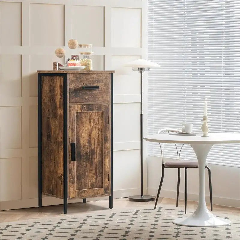 Meuble de rangement étroit à poser au sol, avec 1 porte et 1 tiroir - 11.8D x 13.8W x 31.5H