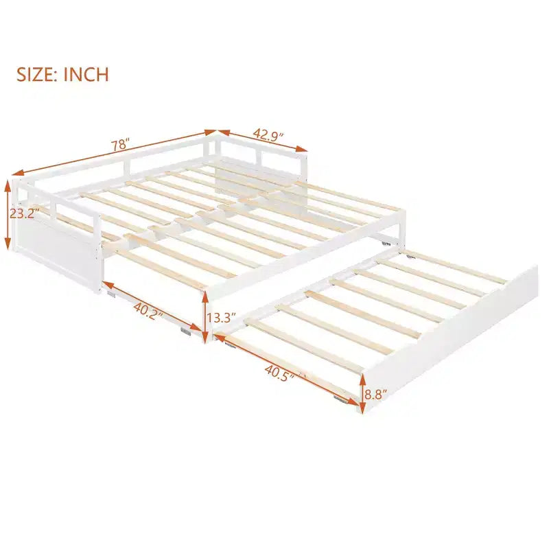 Okak Tagesbett in Einzelbettgröße mit ausziehbarem Design, Gästebett-Auszug/Schubladen und Sicherheitsgittern, Massivholz-Bettgestell für Jugendliche und Erwachsene