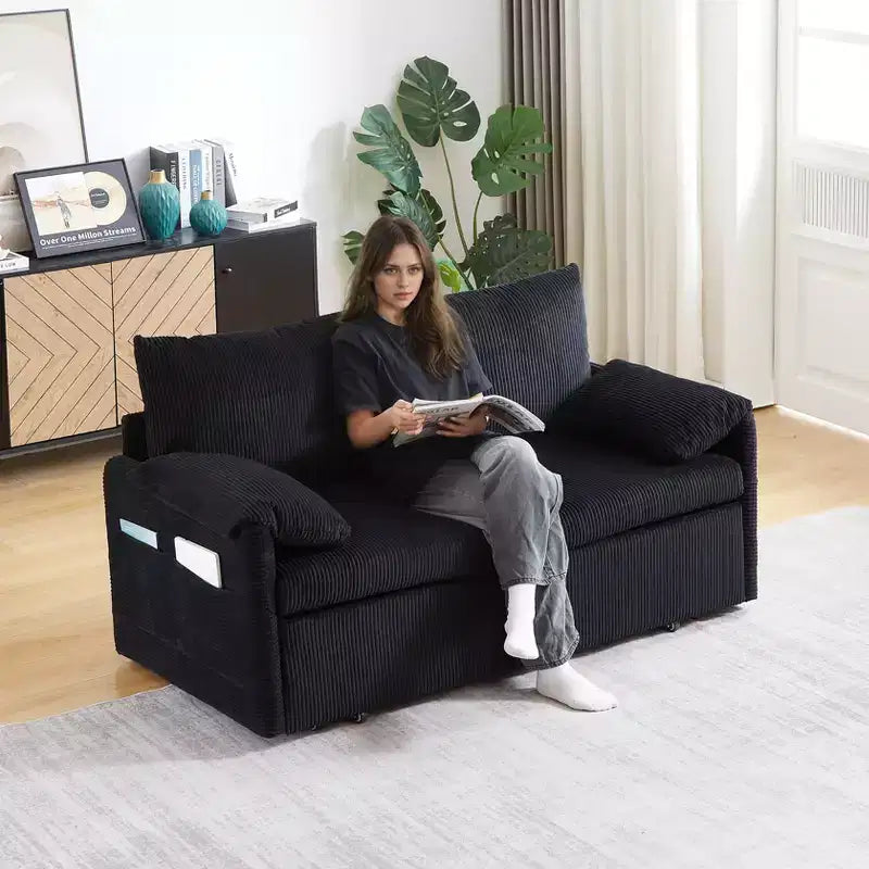 64.5 3-in-1-Schlafsofa aus Cord mit ausziehbarem Bett