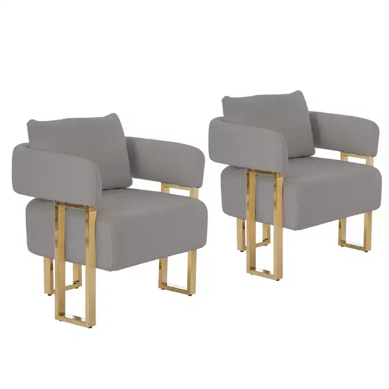 Set van 2 moderne gestoffeerde fauteuils met gouden metalen poten voor woonkamer, slaapkamer of kantoor