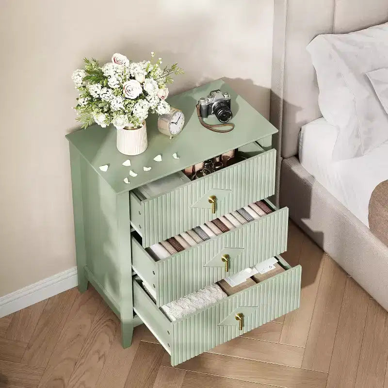 Lot de 2 tables de chevet en bois cannelé, commode de 27.5 de large à 3 tiroirs, tables de chevet modernes, commode pour chambre ou salon