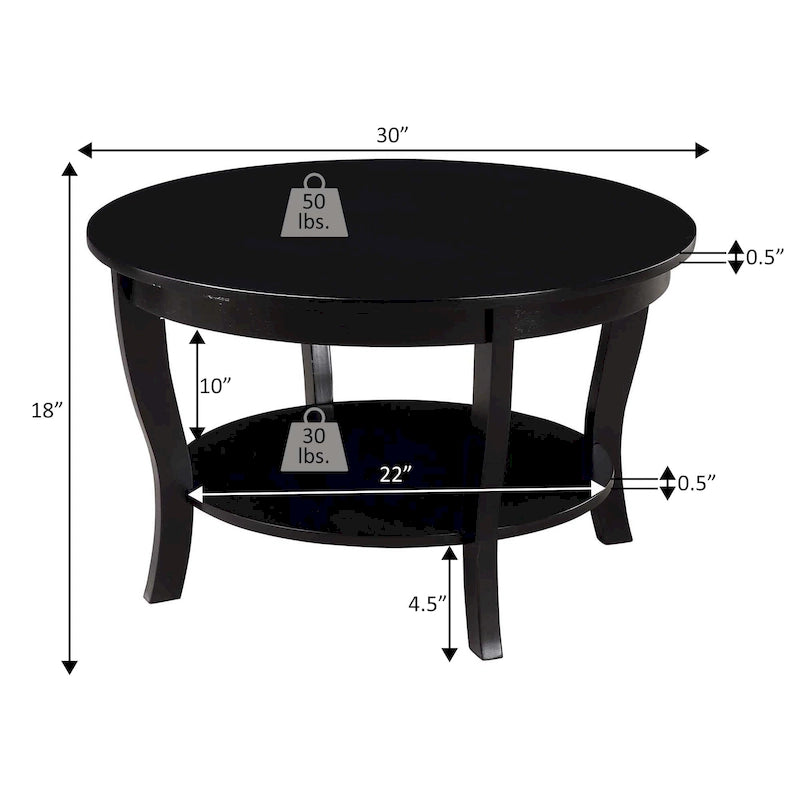 Tavolino rotondo Convenience Concepts American Heritage con ripiano