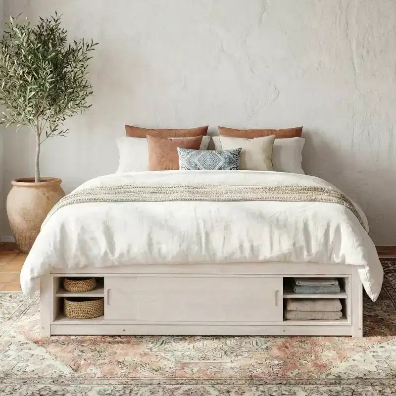 Struttura letto contenitore Whisen Queen con 4 cassetti e vano contenitore nella pediera