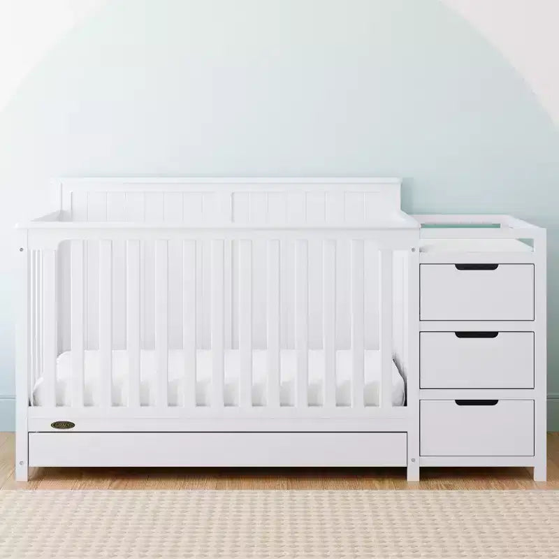 Lit de bébé convertible 5 en 1 avec table à langer et tiroir