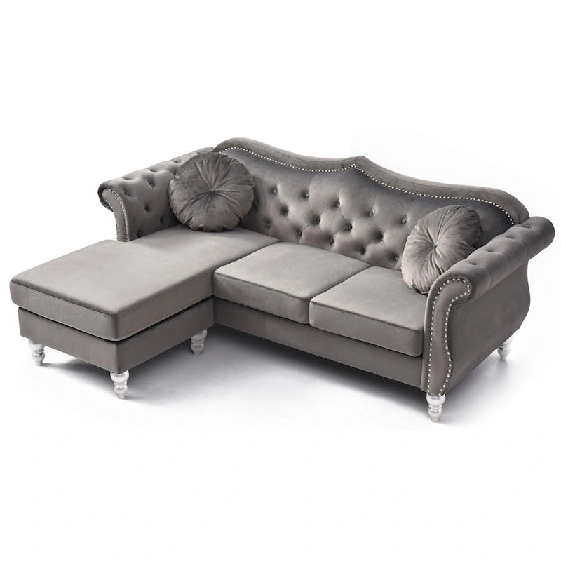 Hollywood-fluwelen bank met omkeerbare chaise longue