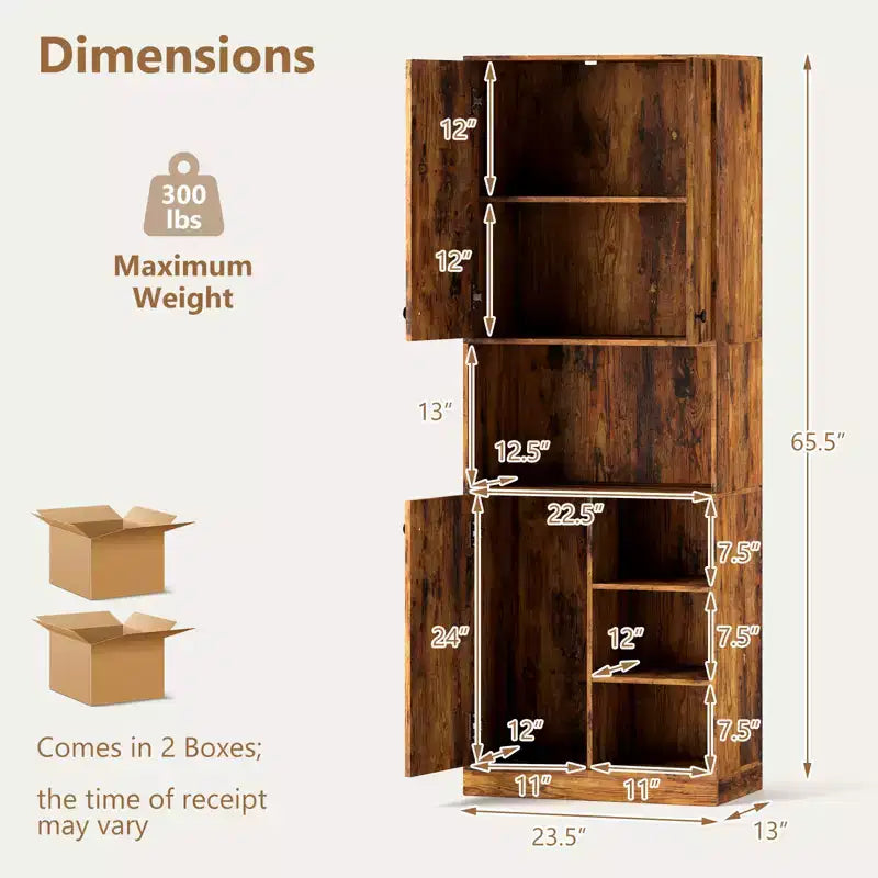 Costway Küchenschrank mit Vorratsaufbewahrung, 65.5 hoch, moderner Buffetschrank mit Mikrowellenständer, Braun/Weiß