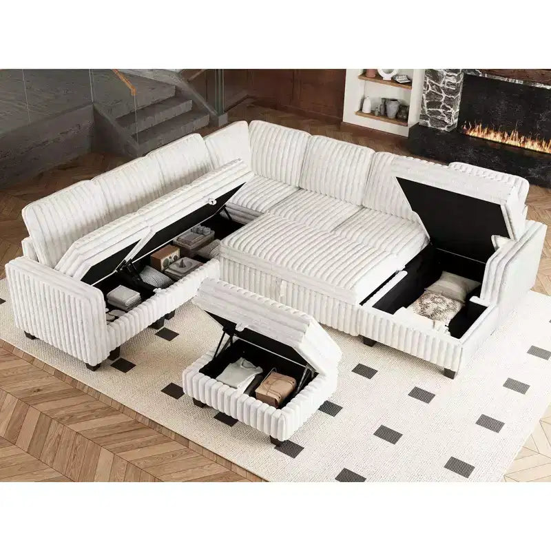 Belffin-Polsterhocker aus Cord mit Stauraum für modulares Ecksofa