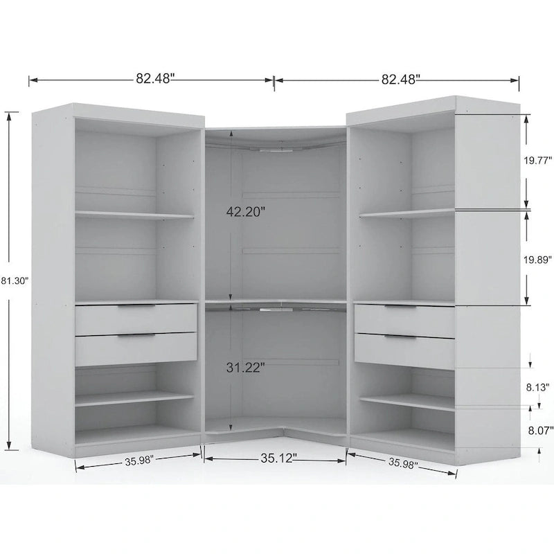 Mulberry 2.0 halfopen, moderne hoekkastset met 3 delen en 4 laden, set van 3