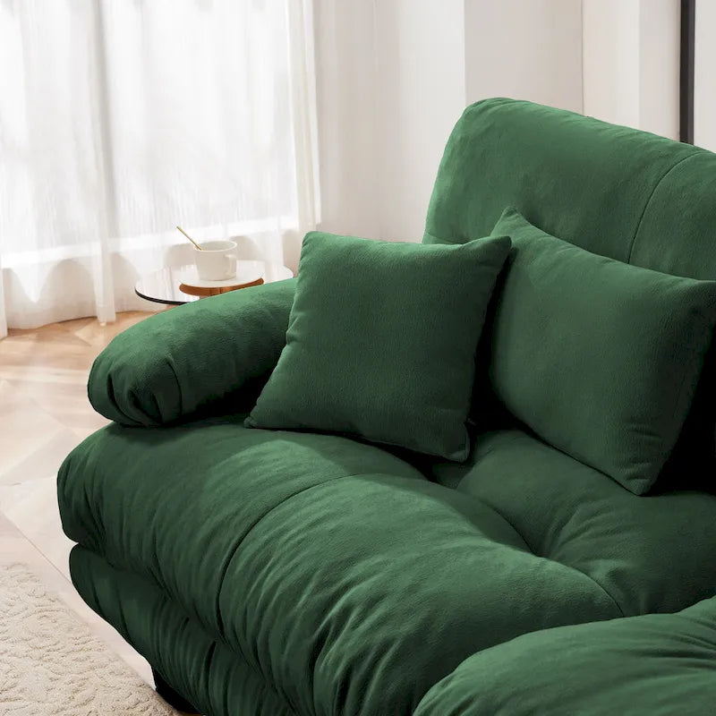 Ecksofa in L-Form, Chenille-Zweisitzer mit Lendenkissen