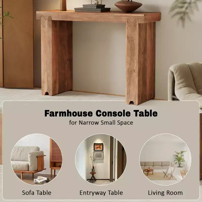 Consolle e tavolino da ingresso Whisen in legno di mango, stile rustico minimalista, con piano spesso