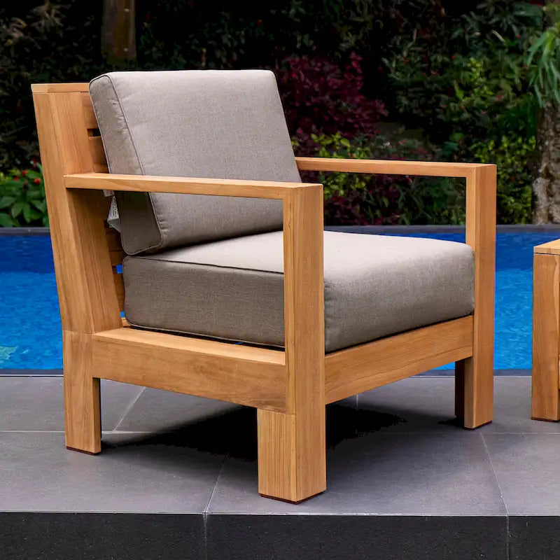 Cambridge Casual Logan 3-teiliges Teakholz-Set für draußen mit Sunbrella-Kissen