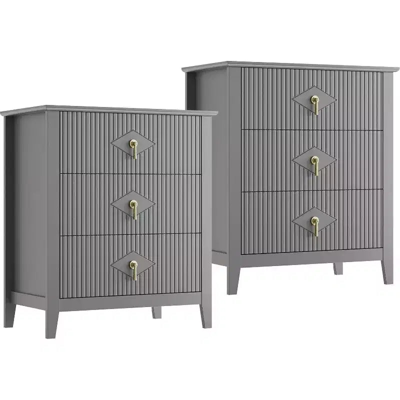 Lot de 2 tables de chevet en bois cannelé, commode de 27.5 de large à 3 tiroirs, tables de chevet modernes, commode pour chambre ou salon