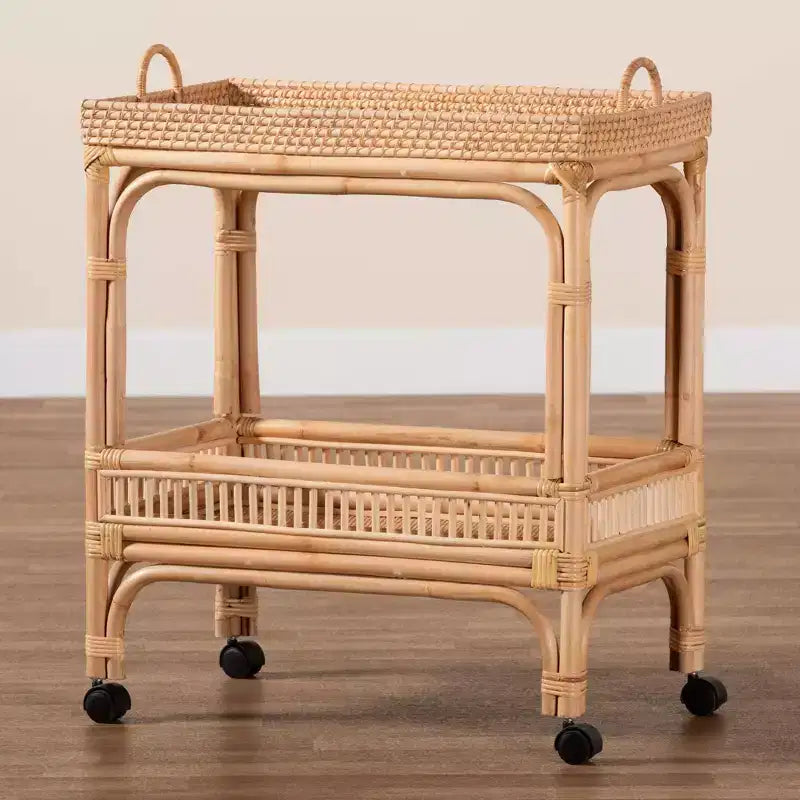 bali & pari Lombok Rattan-Weinwagen in Naturbraun: Barwagen für Innenräume mit Flaschenhalter, keine Montage erforderlich