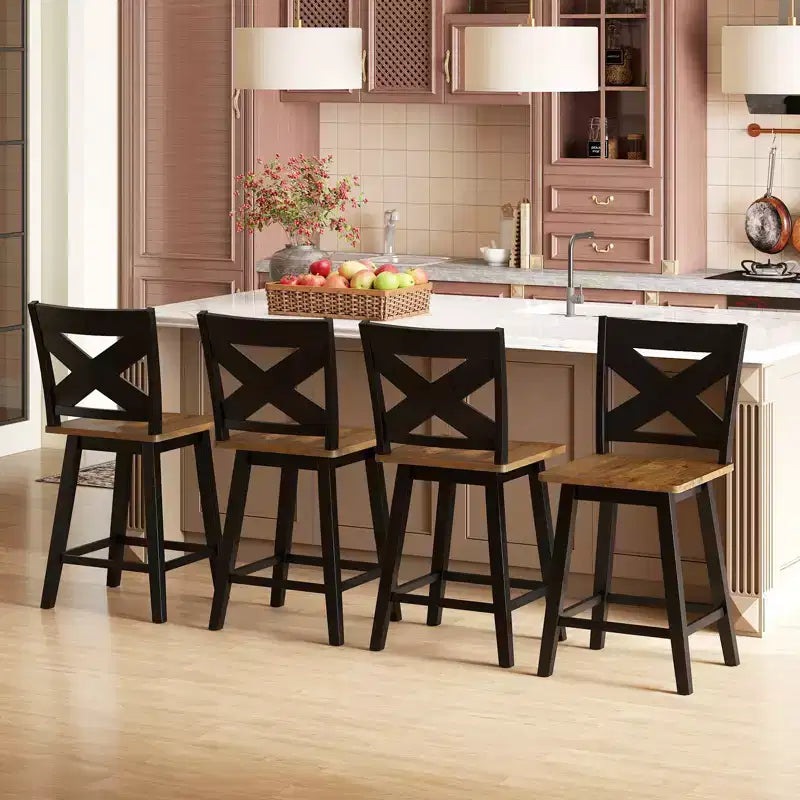 Ensemble de 4 tabourets de bar pivotants Costway 24, avec dossier, grande assise et repose-pieds, pour îlot de cuisine