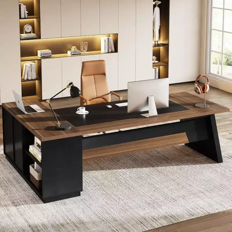 Moderner Lantine-Chefschreibtisch in L-Form, 78 L, mit Schubladen und seitlichem Aktenschrank