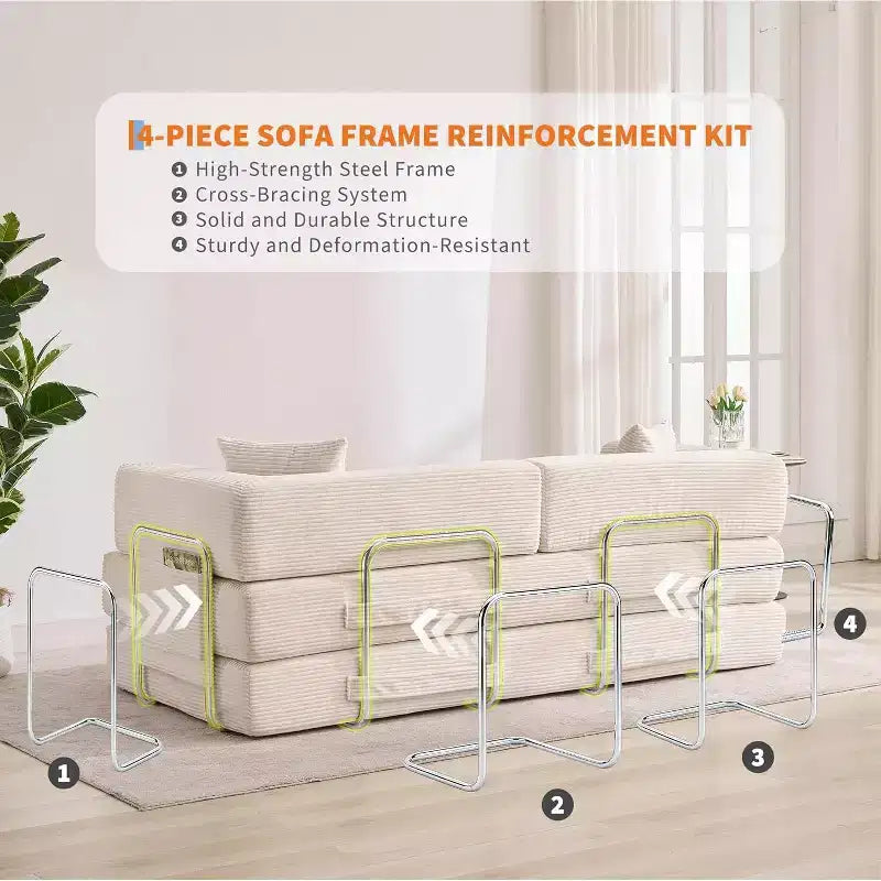 Canapé-lit convertible 5 en 1, banquette modulaire en velours côtelé de 78.8 avec cadre robuste, futon multifonction pour petits espaces, salon et chambre d’amis