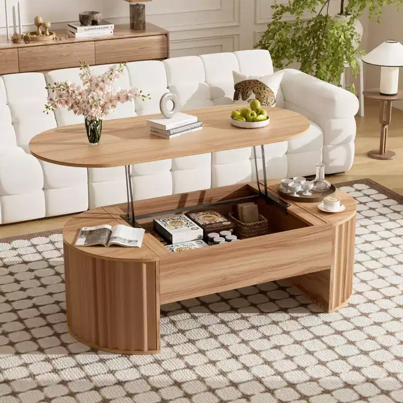 Couchtisch mit hochklappbarer Platte, 47.2, ovaler Holztisch mit verborgenem Stauraum, moderner Cocktailtisch für Wohnzimmer, Schlafzimmer und Büro