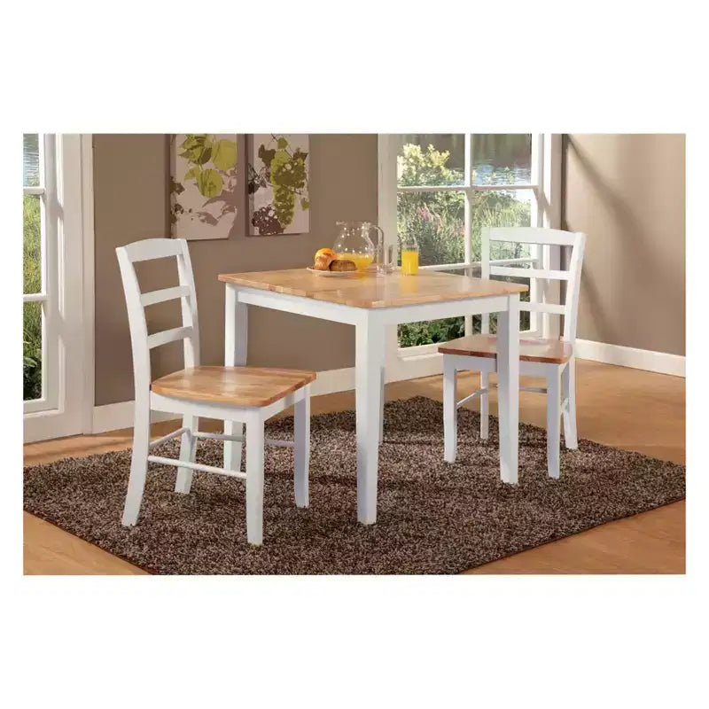 Set da pranzo con tavolo e 2 sedie con schienale a scala, bianco/naturale ¨C International Concepts: legno massello, quadrato, non allungabile