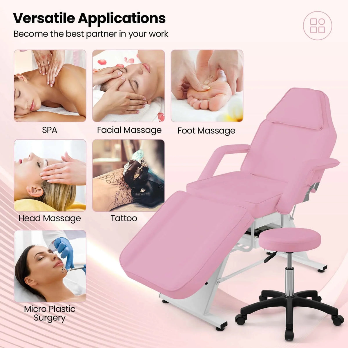 Costway Massageliege 72 mit hydraulischem Hocker, verstellbarer Rückenlehne &
