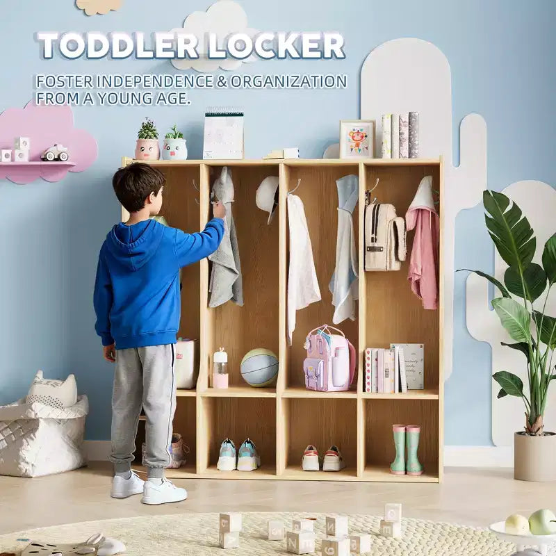 Acekool Garderobenschrank für Kinder mit 4 Fächern und 8 Haken für Klassenzimmer, Kinderzimmer und Zuhause