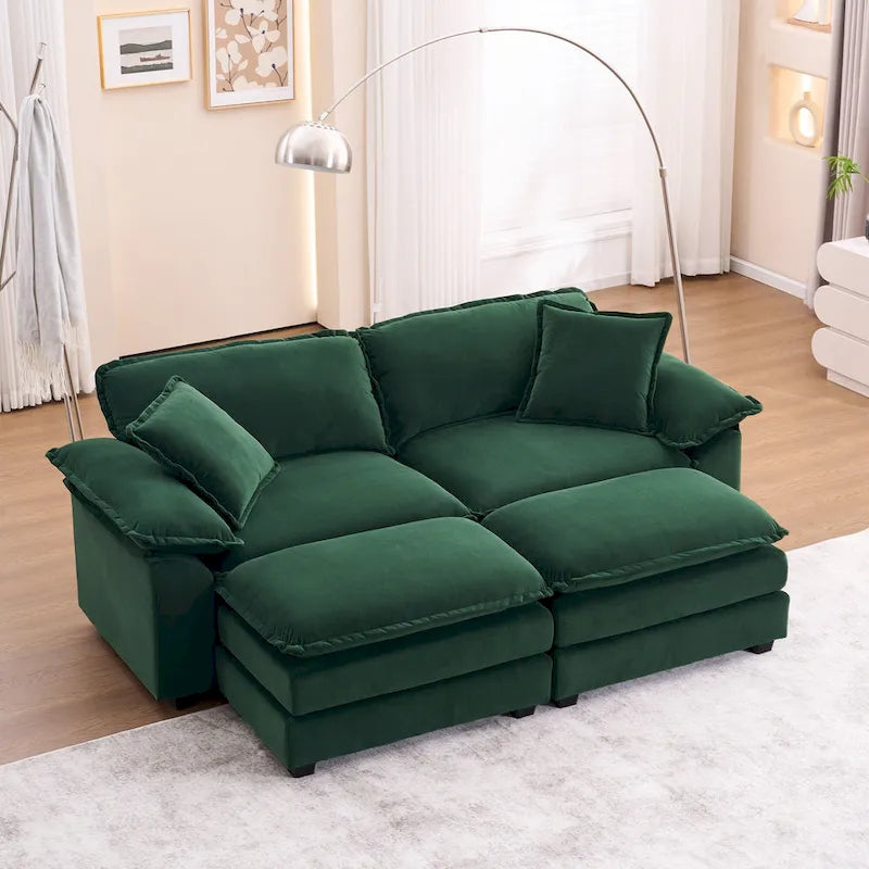 Canapé 2 places avec 2 coussins, 2 oreillers et 2 poufs, confortable - Canapé profond et modulable pour le salon