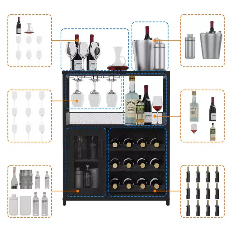 DobleePy Barschrank, Weinschrank und Sideboard mit verstellbaren Regalböden, geeignet für kleine Barschänke in Küchen und Restaurants, Retro-Farbe