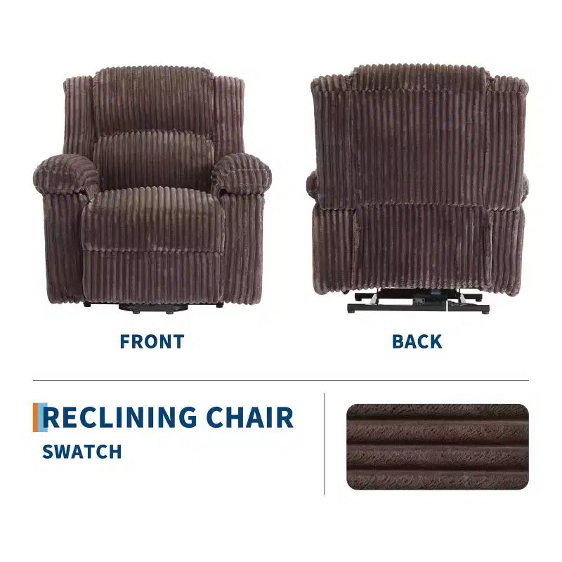Fauteuil inclinable en velours côtelé, canapé inclinable manuel avec poignée, accoudoirs à plateau rembourré, rembourrage épais, poche latérale, salon, chambre, salle de cinéma maison, gris foncé